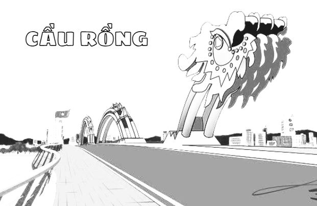 Tranh tô màu cầu Rồng Đà Nẵng