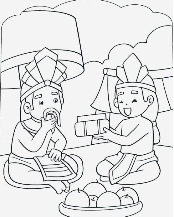 Tranh tô màu dâng bánh trưng trong lễ hội