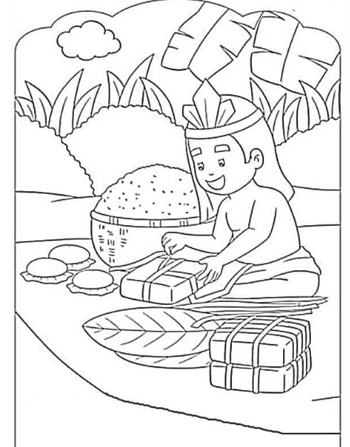 Tô màu sự tích bánh trưng bánh dầy để dâng vua Hùng