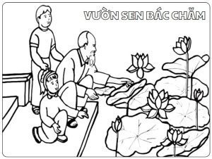 Tô màu Bác Hồ bên hồ sen tự chăm sóc