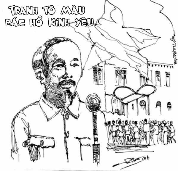 Tranh tô màu chủ tịch Hồ Chí Minh đọc tuyên ngôn độc lập