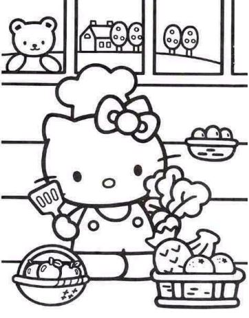 Tô màu hello kitty đầu bếp