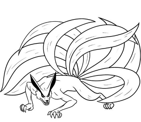 Hình tô màu anime hồ ly 9 đuôi
