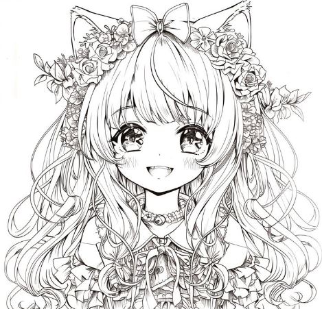 Tranh tô màu anime hồ ly trang trí đẹp mắt