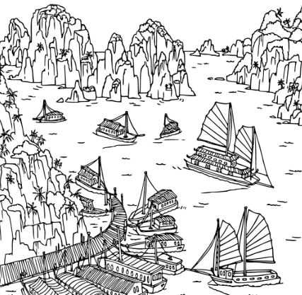 Tranh tô màu Vịnh Hạ Long hùng vĩ