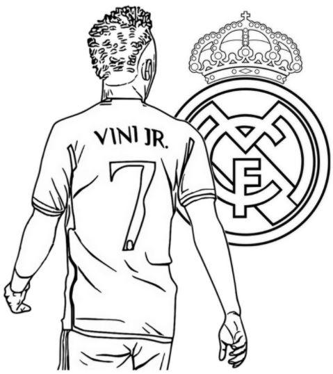 Tranh tô màu Vinicius Junior và logo Real Madrid