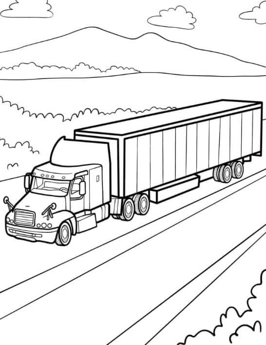 Tranh tô màu xe container trên đường