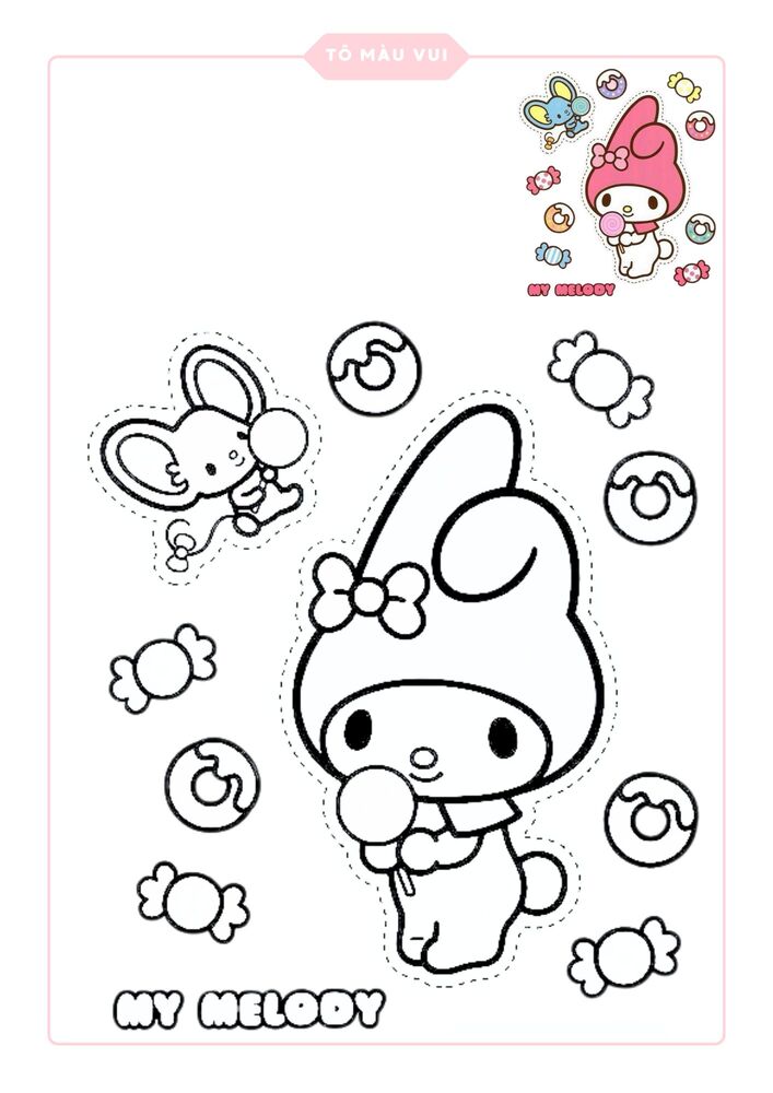 Tranh tô màu My Melody với chú chuột