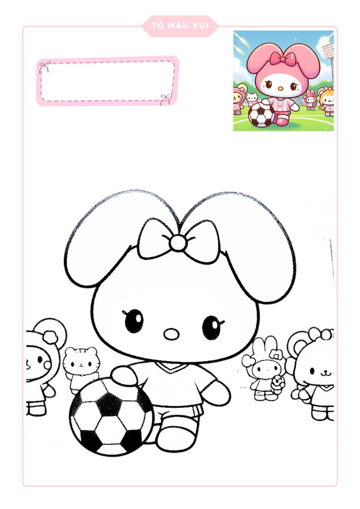 Hình tô màu My Melody chơi đá bóng cùng bạn