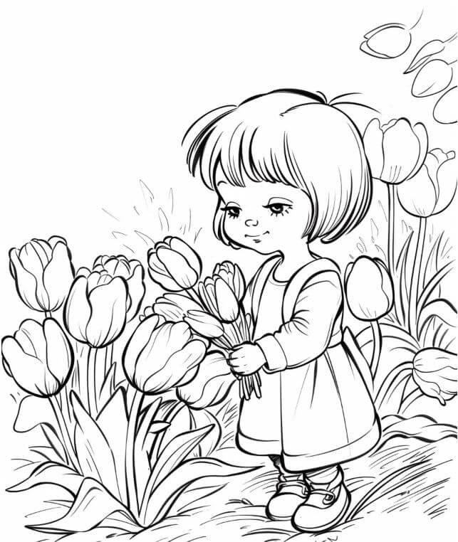 Tranh tô hoa tulip cho bé