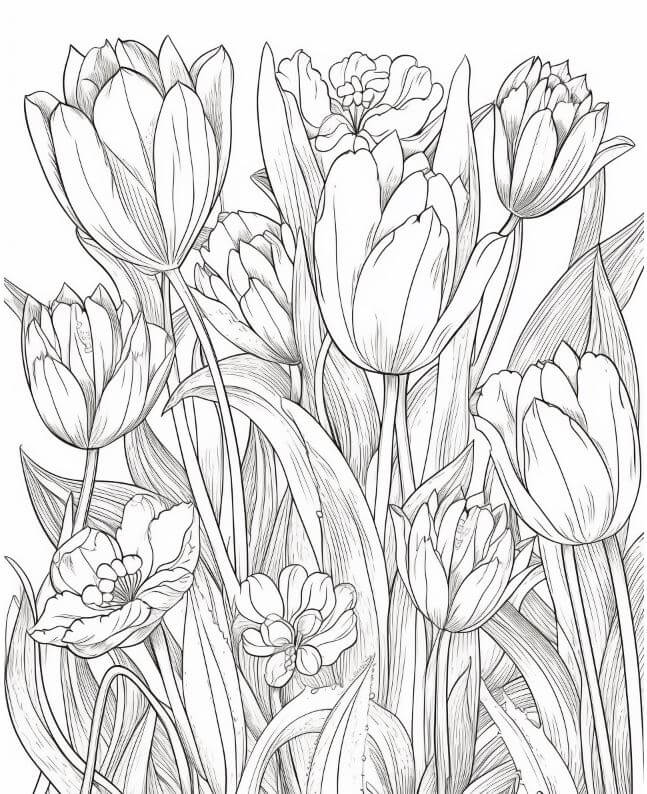 Tranh tô hoa tulip khó cho bé thử thách