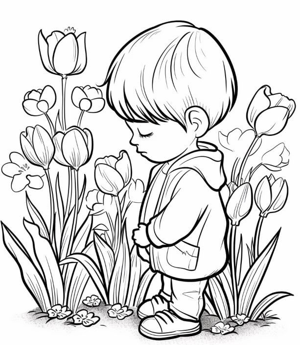Tranh tô màu hoa tulip giúp bé thư giãn