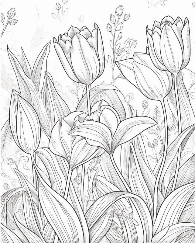 Tranh tô màu hoa tulip tuyệt đẹp