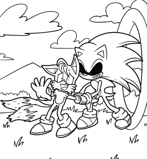 Tranh tô màu sonic exe và người bạn