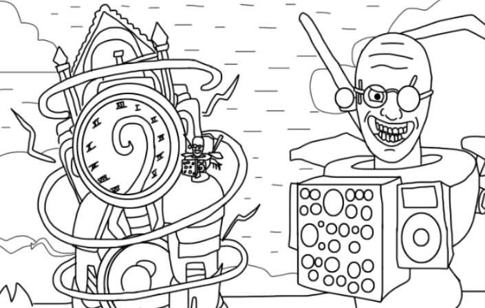 Bé yêu mê mẩn tranh tô màu Clock Man