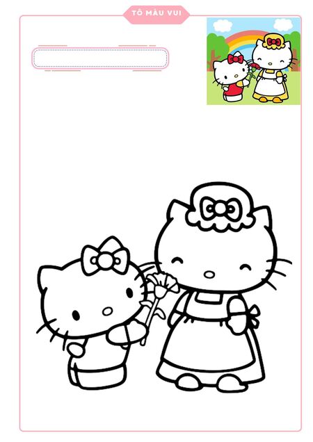 Hello Kitty tặng hoa cho mẹ cần tô màu đẹp