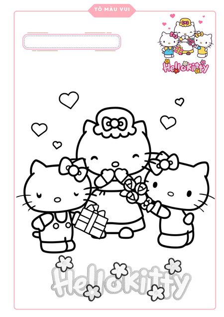 Tô màu 3 mẹ con của Hello Kitty