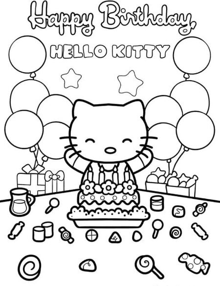 Tranh tô màu Hello Kitty đầy màu sắc sinh nhật