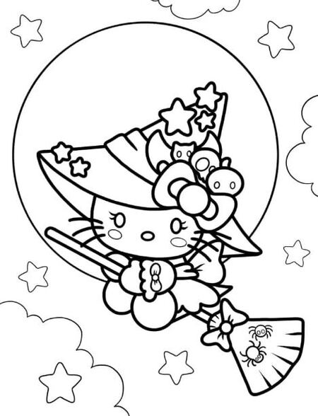 Tranh tô màu Hello Kitty phù thủy