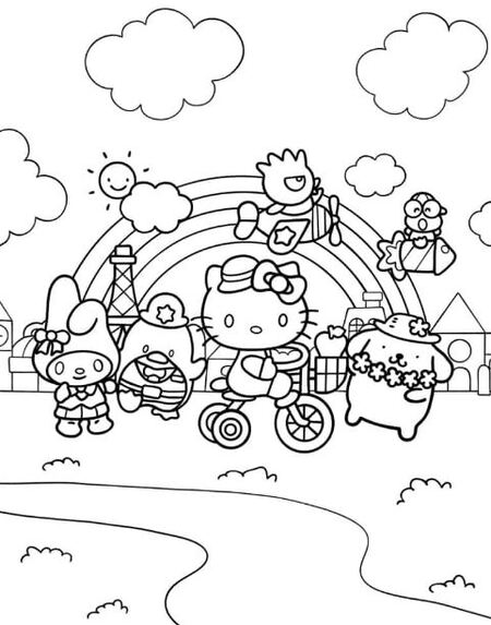 Tranh tô màu Hello Kitty vui nhộn