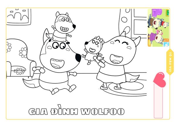 Tranh tô màu gia đình Wolfoo ngộ nghĩnh