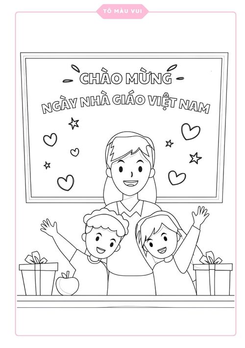 Tranh tô màu ngày Nhà giáo Việt Nam dễ thương