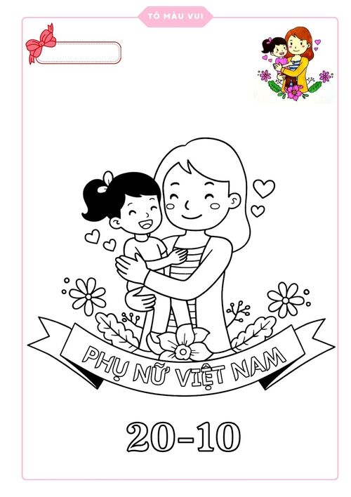 Tranh tô màu đẹp về mẹ và con ngày 20/10