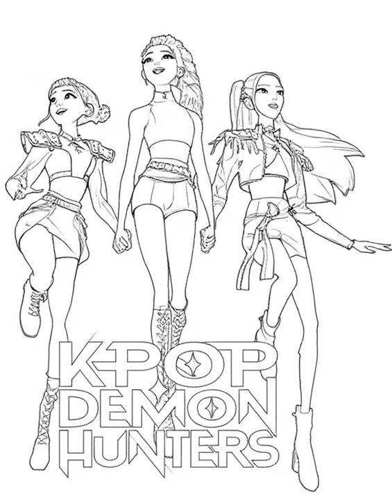 Tranh tô màu thợ săn quỷ Kpop Demon Hunters nét