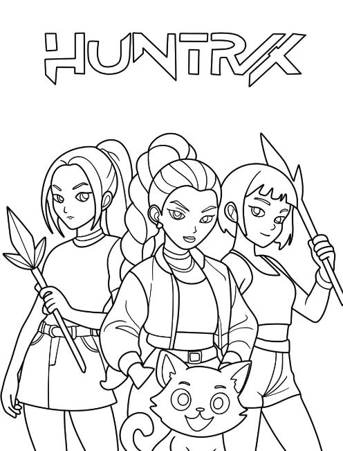 Tranh tô màu Kpop Demon Hunters phong cách chiến binh