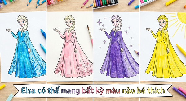 gợi ý để bé tô màu tranh elsa đẹp mà không cần đúng màu