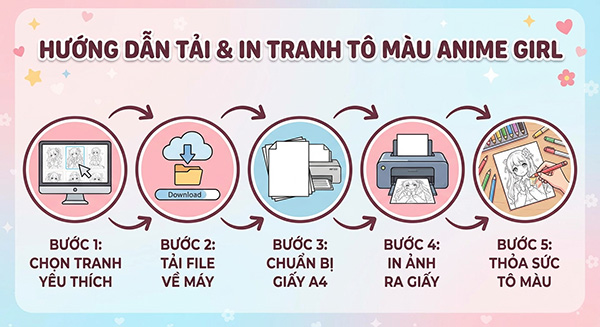 hướng dẫn tải và in tranh tô màu anime girl