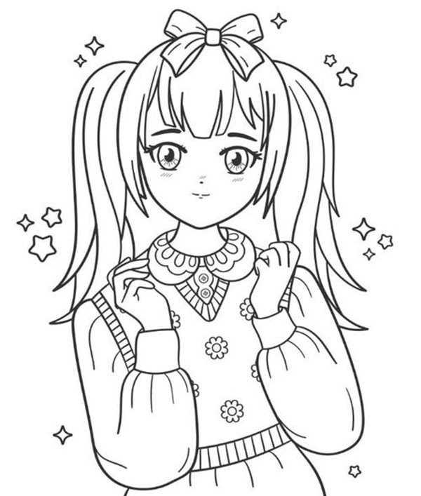 tranh tô màu anime girl đẹp 9