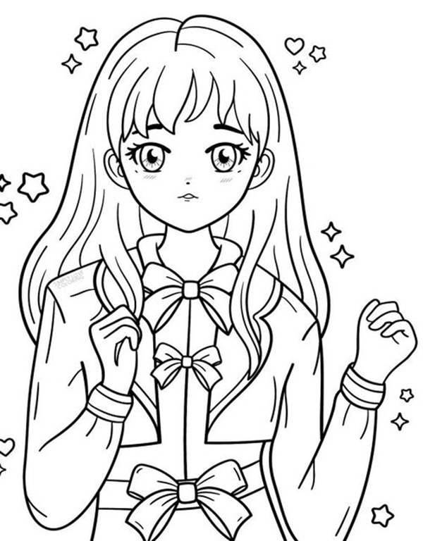 tranh tô màu anime girl đẹp