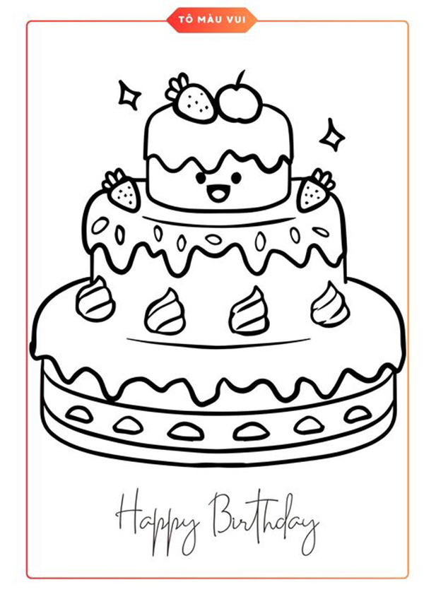 tranh tô màu bánh sinh nhật cute