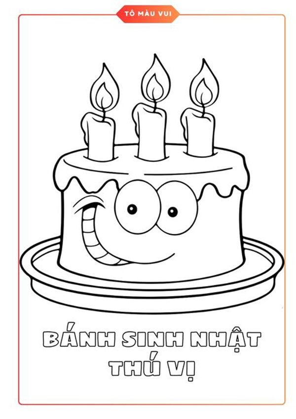 tranh tô màu bánh sinh nhật dễ thương