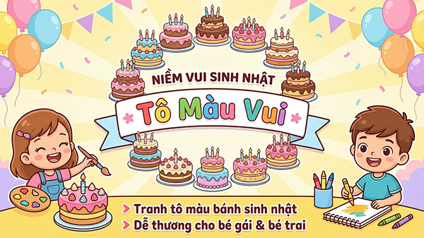 tranh tô màu bánh sinh nhật