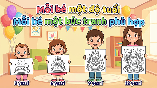 tranh tô màu bánh sinh nhật phù hợp với bé mấy tuổi