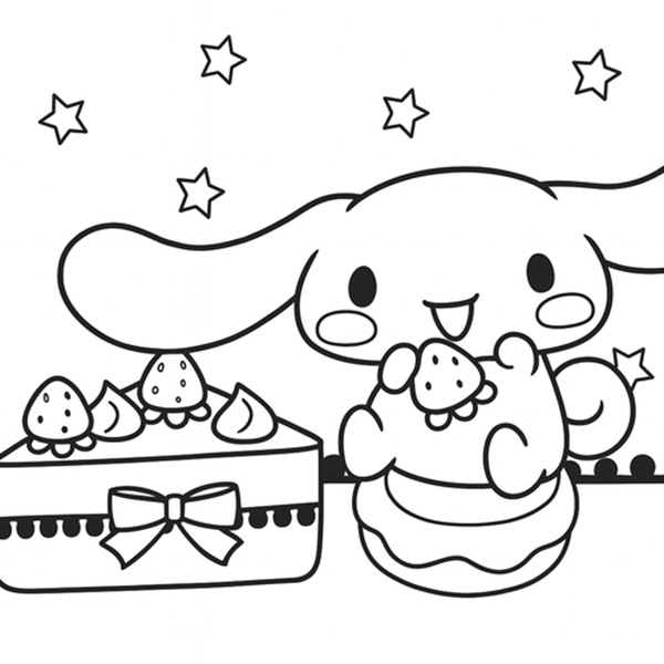 Tranh tô màu Cinnamoroll và banh sinh nhật