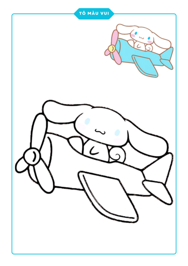 Tranh tô màu Cinnamoroll đang lái máy bay