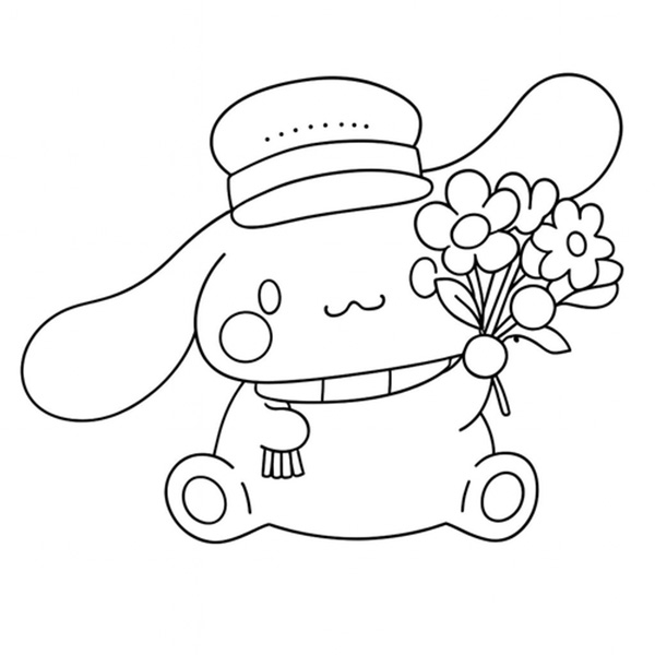 Tranh tô màu Cinnamoroll cầm bó hoa