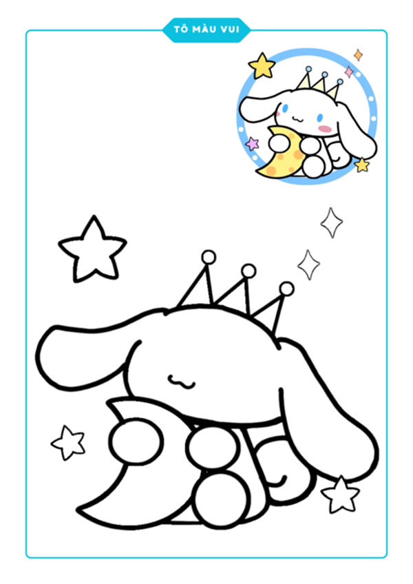 Tranh tô màu Cinnamoroll và mặt trăng