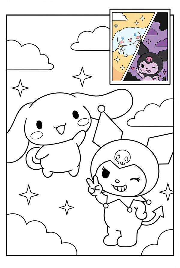 Tranh tô màu Cinnamoroll và Kuromi