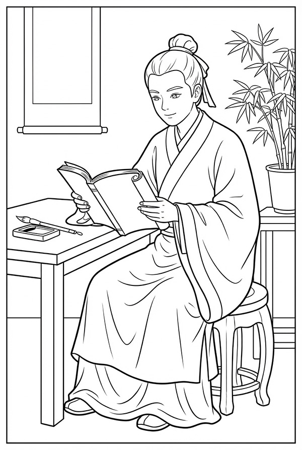 tranh tô màu cổ trang nam 3