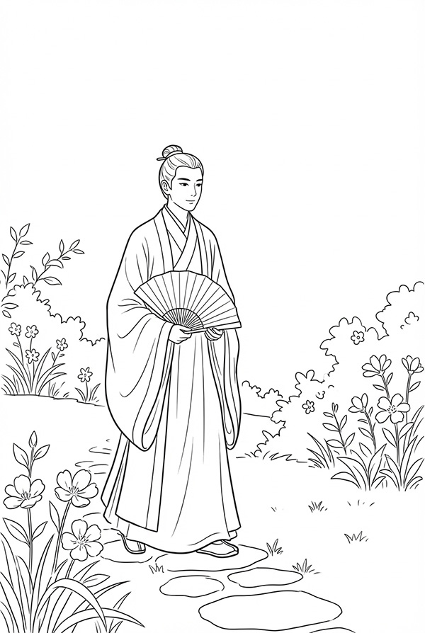 tranh tô màu cổ trang nam 6