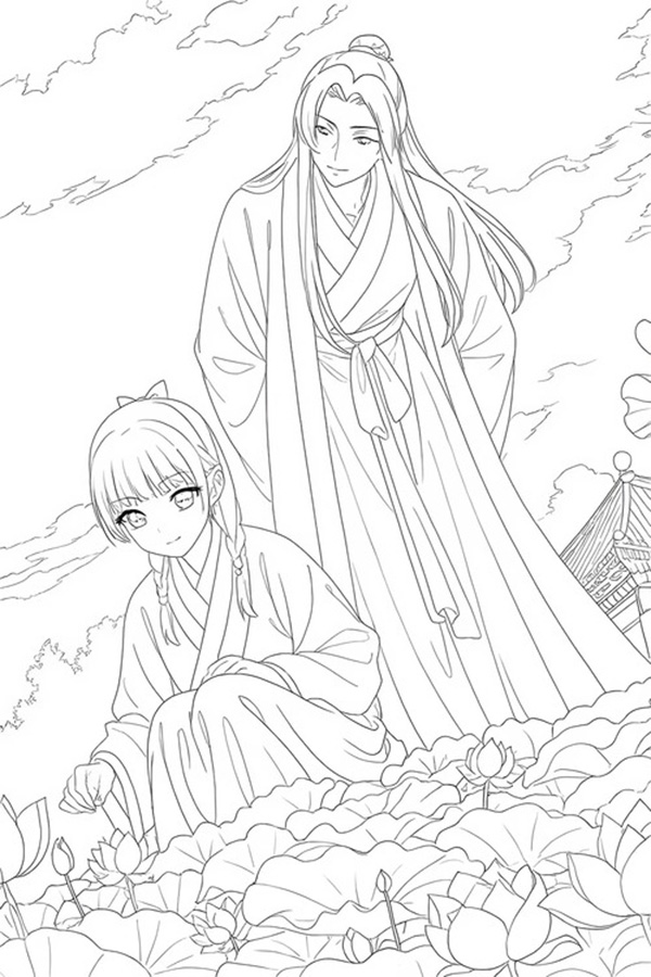 tranh tô màu cổ trang nam