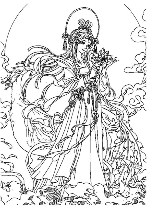 tranh tô màu cổ trang nữ 10