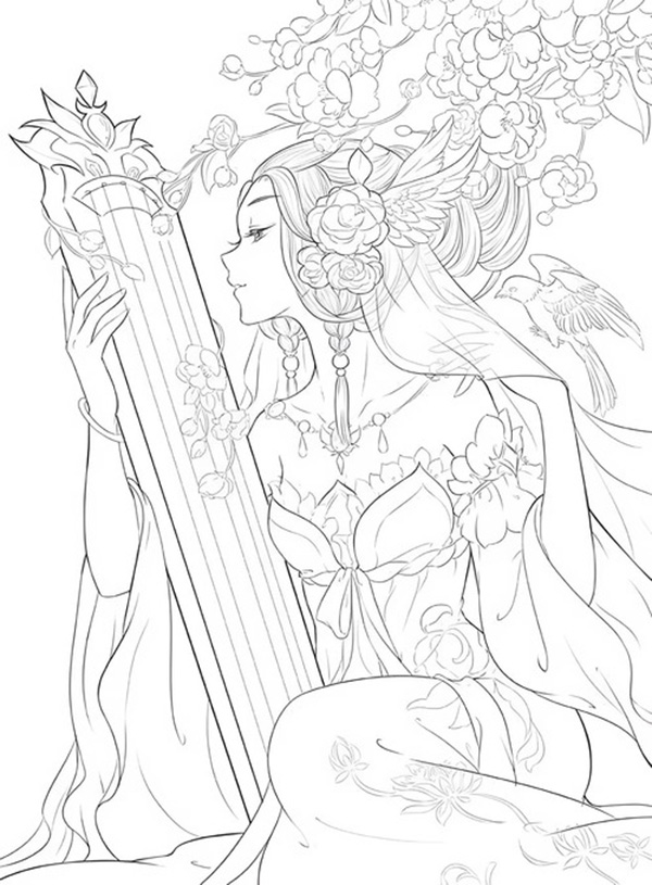 tranh tô màu cổ trang nữ 2