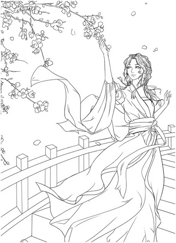 tranh tô màu cổ trang nữ 3