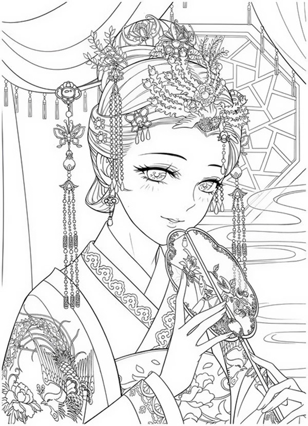 tranh tô màu cổ trang nữ 7