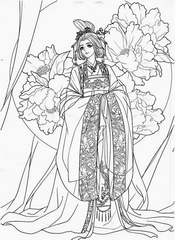 tranh tô màu cổ trang nữ 9
